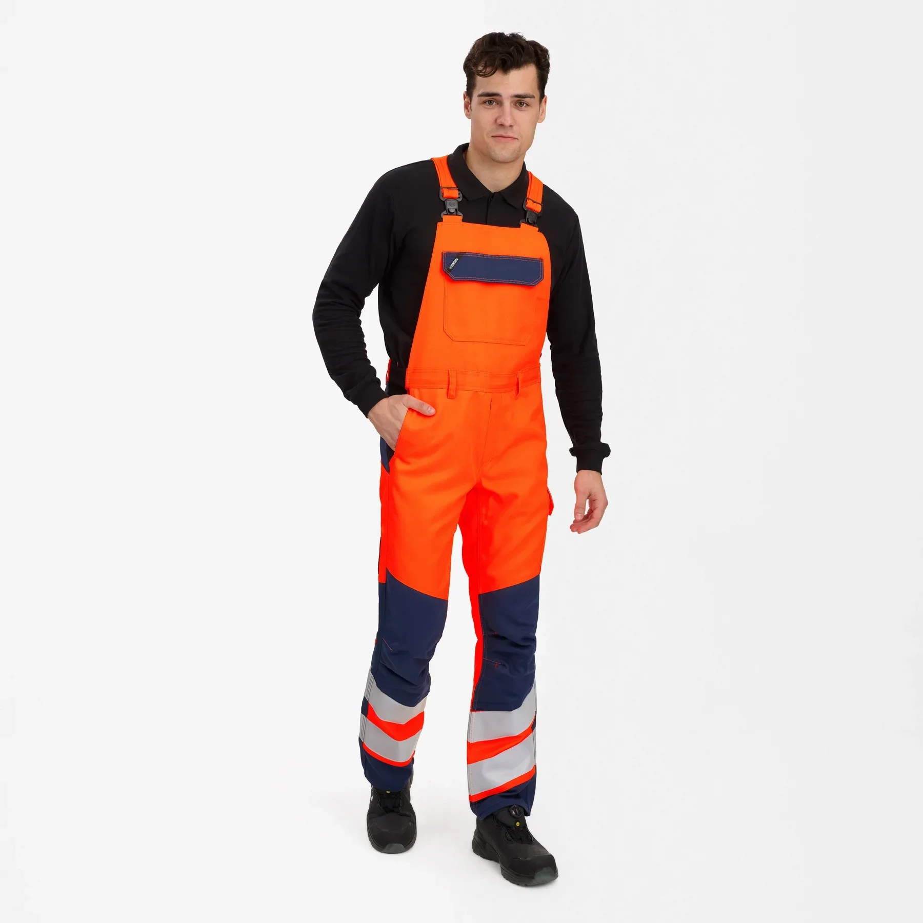 ENGEL Safety+ Latzhose – Orange/Blue ink