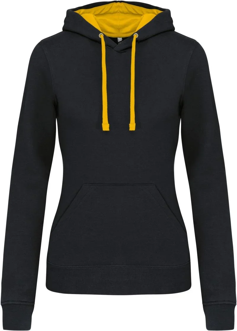 Kariban K 465 – Damen Kontrast Kapuzen Sweater – Black/Yellow