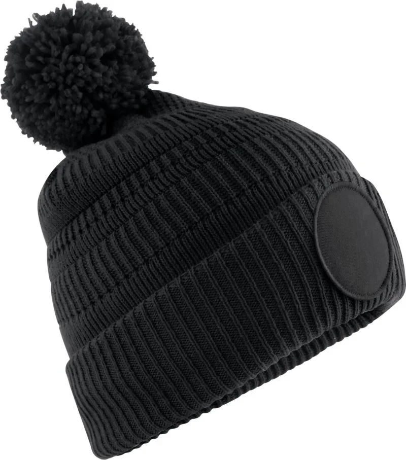 Beechfield B 530R – Patch Strickmütze "Fan" – Black