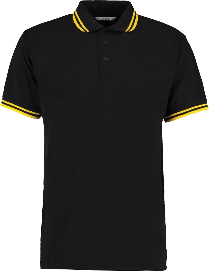 Kustom Kit KK 409 – Herren Kontrast Piqué Polo – Black/Yellow