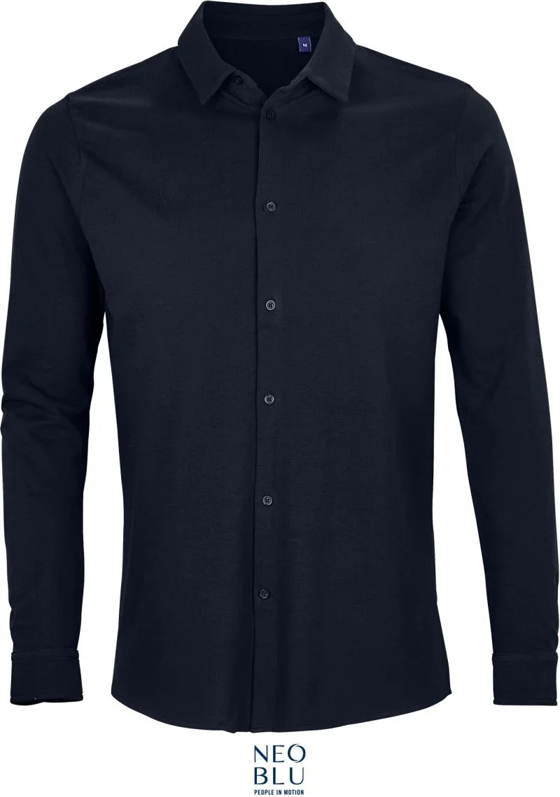 NEOBLU Basile Men – Piqué Hemd langarm – Night Blue