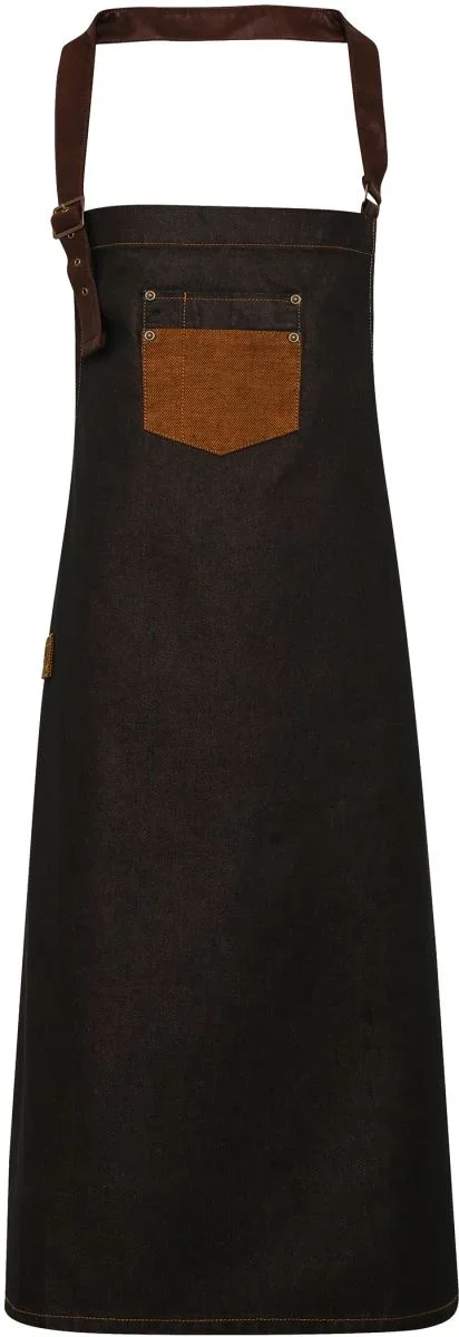 Premier PR 136 – Denim Latzschürze "Division" – Black/Tan