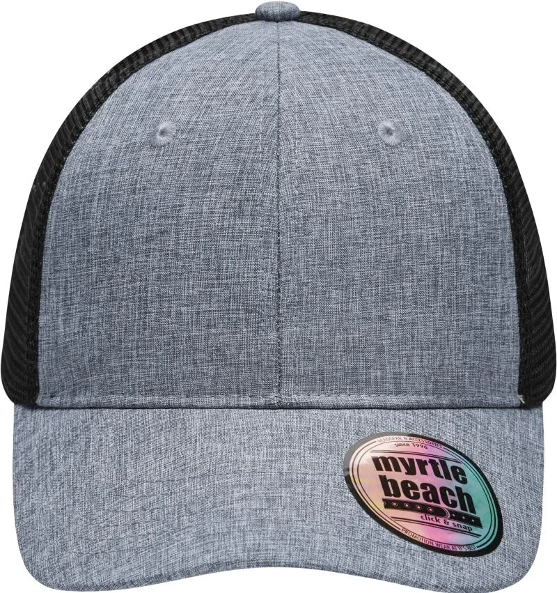 Myrtle Beach MB 6244 – 6 Panel Mesh Kappe – Grey Melange/Black