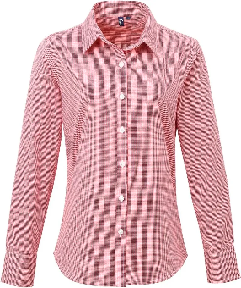 Premier PR 320 – Popeline Bluse Karo langarm – Red/White