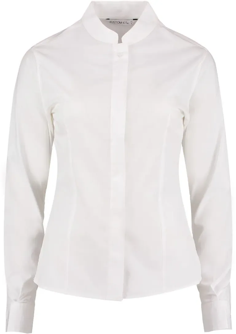 Kustom Kit KK 261 – Popeline Bluse mit Maokragen langarm – White