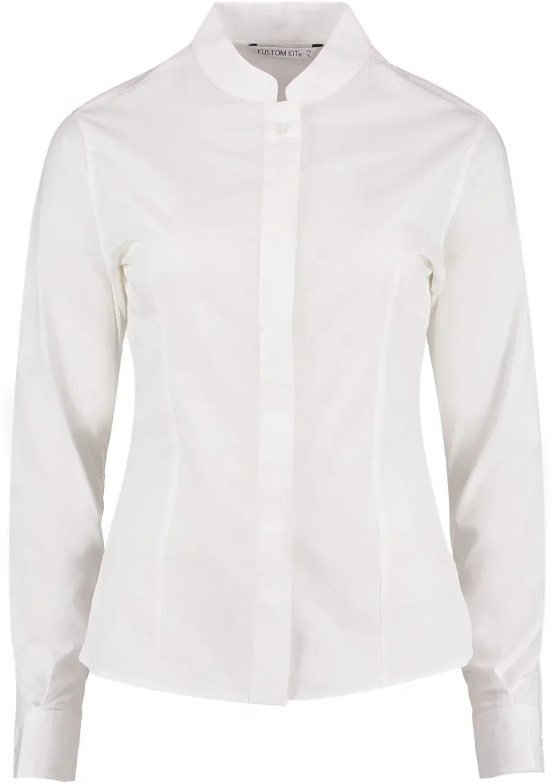 Kustom Kit KK 261 – Popeline Bluse mit Maokragen langarm – White