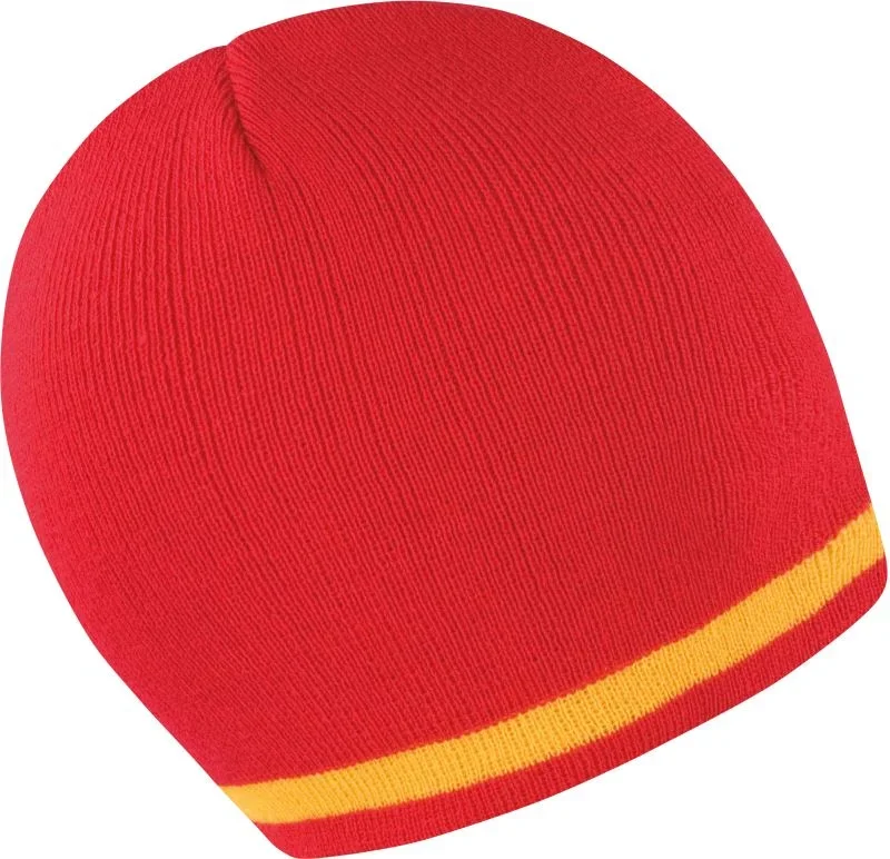 Result Headwear R 368X – Strickmütze mit Streifen in Kontrastfarbe – Red/Yellow