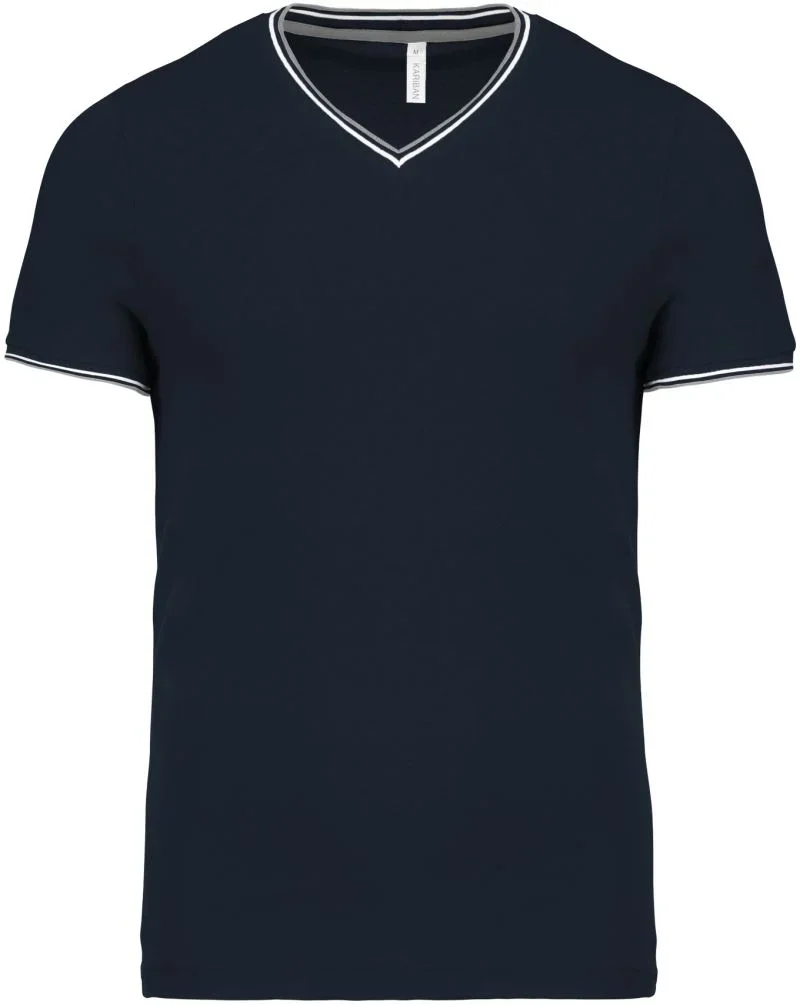 Kariban K 374 – Herren Piqué V-Ausschnitt T-Shirt – Navy/Light Grey/White