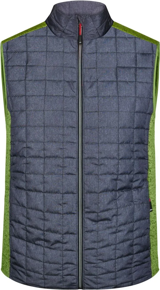 James & Nicholson JN 740 – Herren Hybrid Strickfleece Gilet – Kiwi Melange/Anthracite Melange