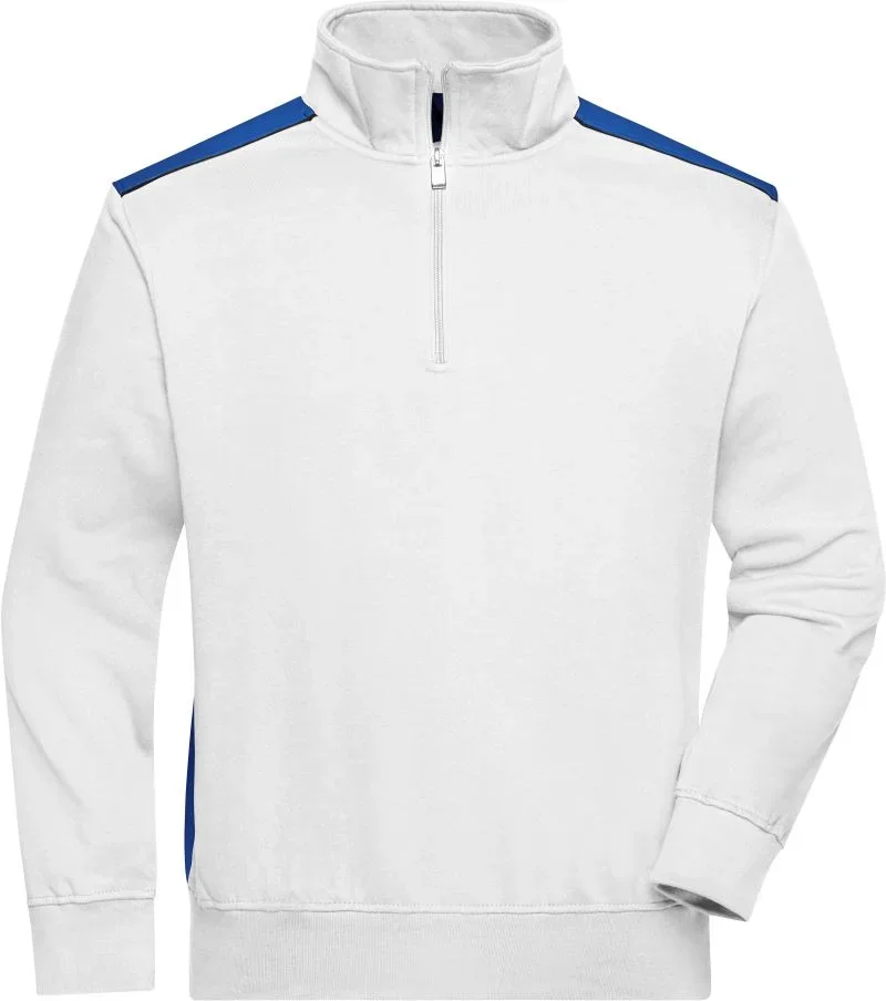 James & Nicholson JN 868 – Workwear Sweater 1/4 Zip - Color – White/Royal