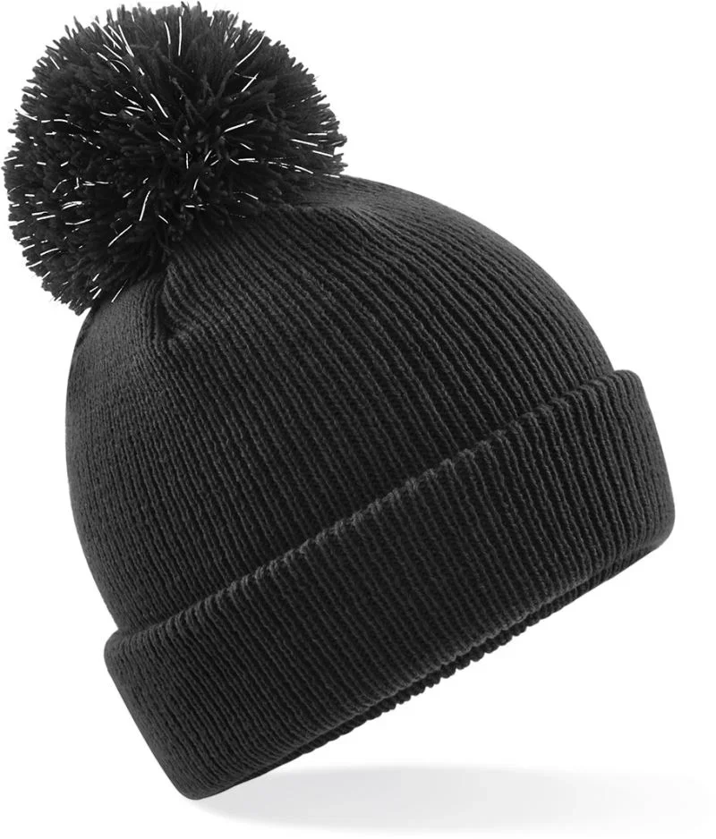 Beechfield B 406B – Kinder Strickmütze mit Pompon "Reflective" – Black