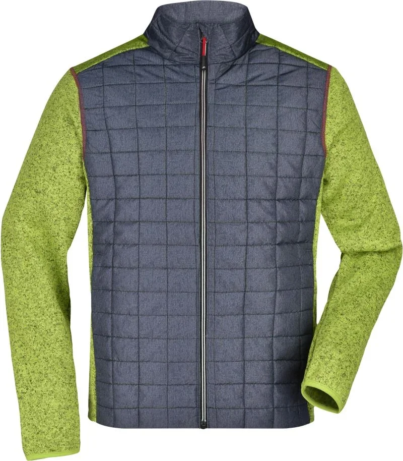 James & Nicholson JN 742 – Herren Strick Hybrid Jacke – Kiwi Melange/Anthracite Melange