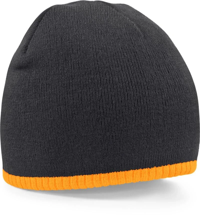 Beechfield B 44C – 2-farbige Strickmütze – Black/Fluorescent Orange