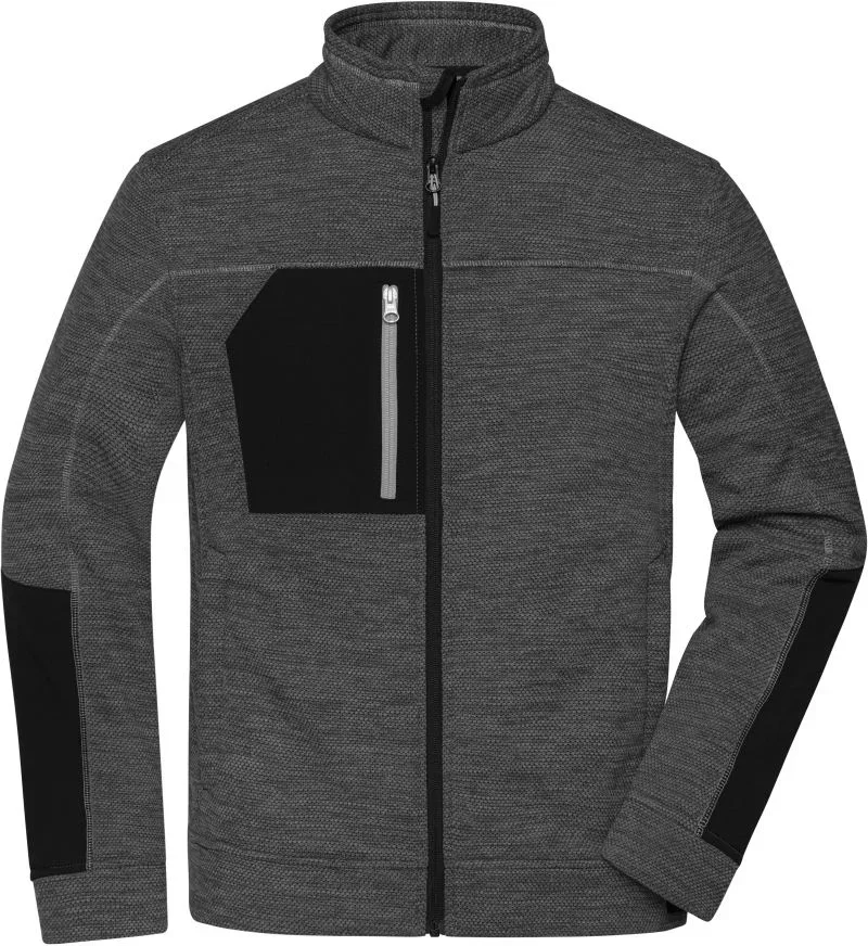 James & Nicholson JN 1818 – Herren Strickfleece Jacke – Black Melange/Black/Silver
