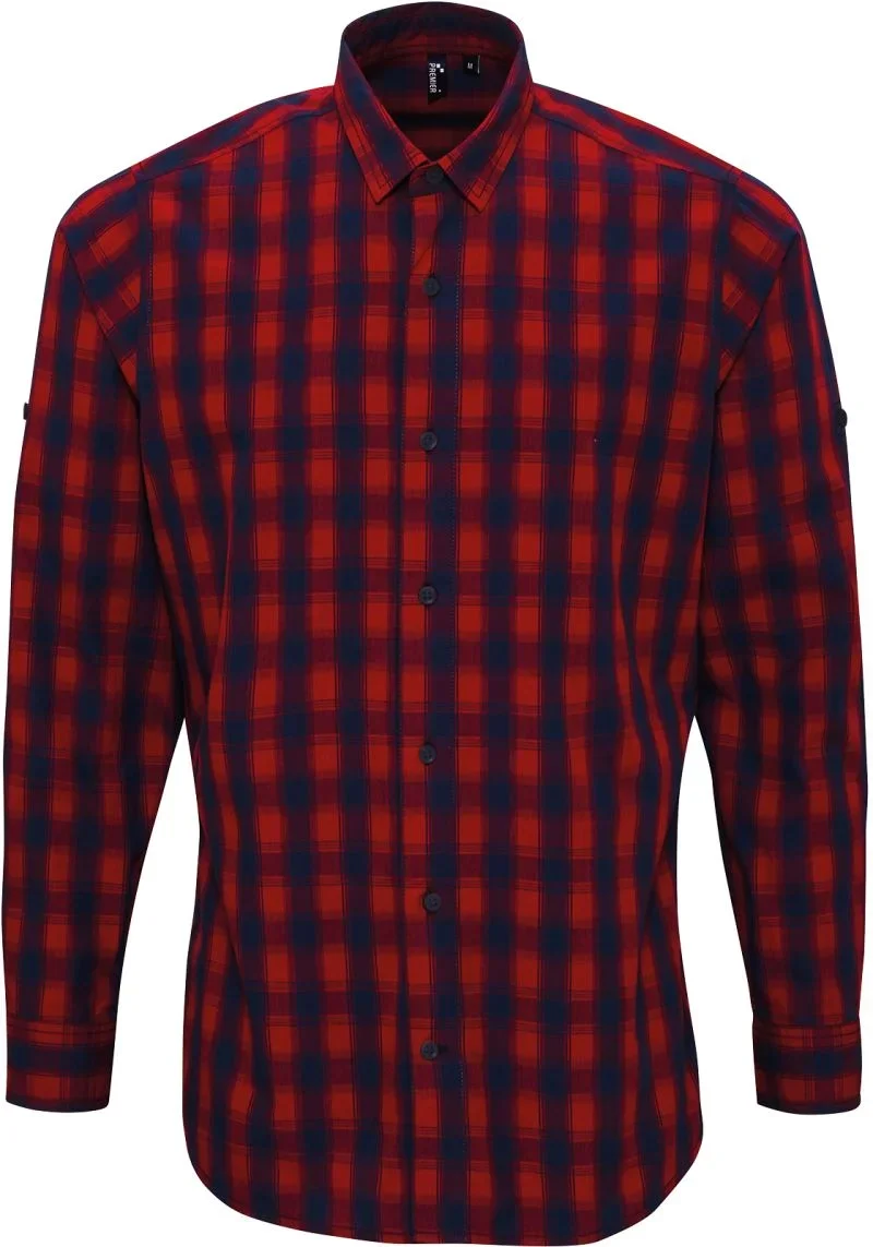 Premier PR 250 – Popeline Hemd langarm "Mulligan" – Red/Navy