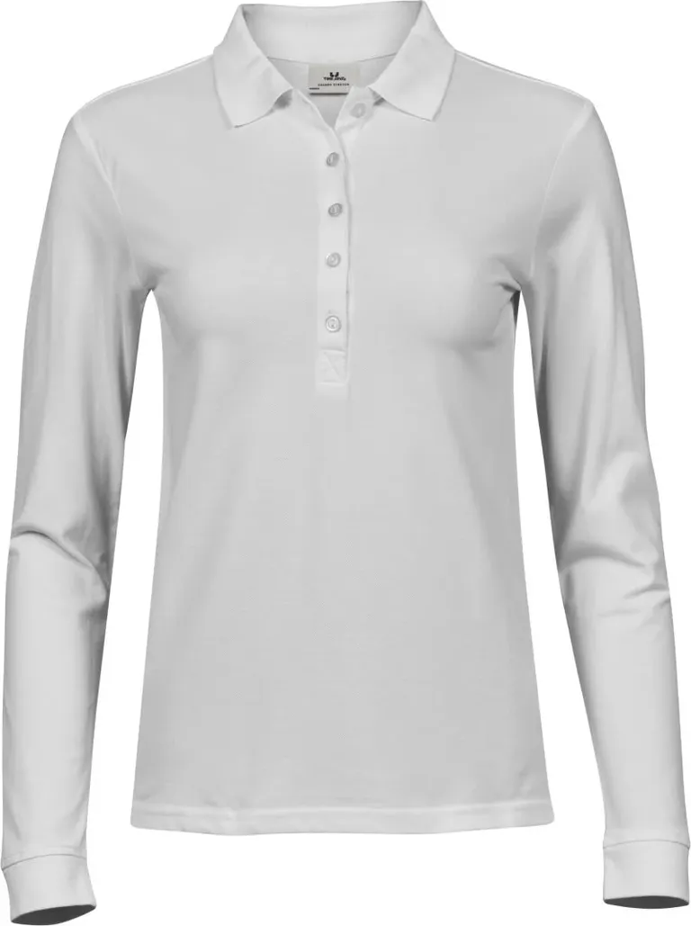 TEE JAYS TJ 146 – Damen Luxus Stretch Piqué Polo langarm – White