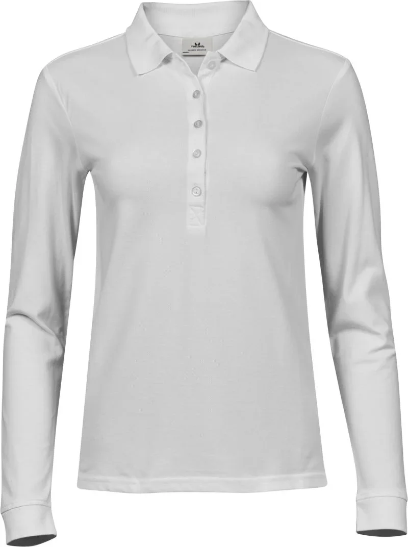 TEE JAYS TJ 146 – Damen Luxus Stretch Piqué Polo langarm – White