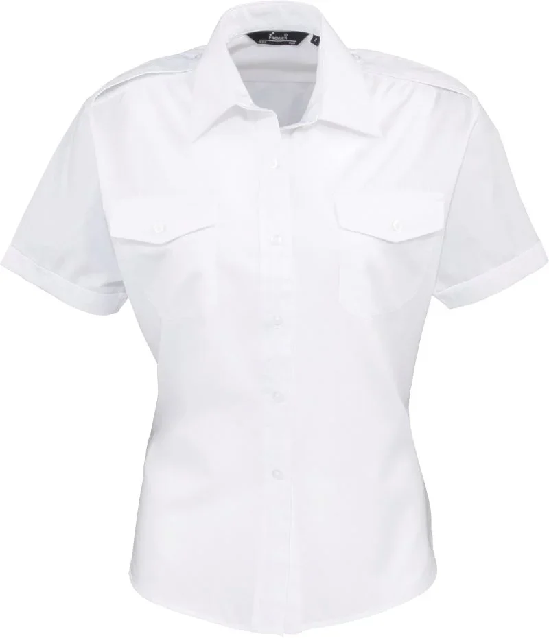 Premier PR 312 – Piloten Bluse kurzarm – White