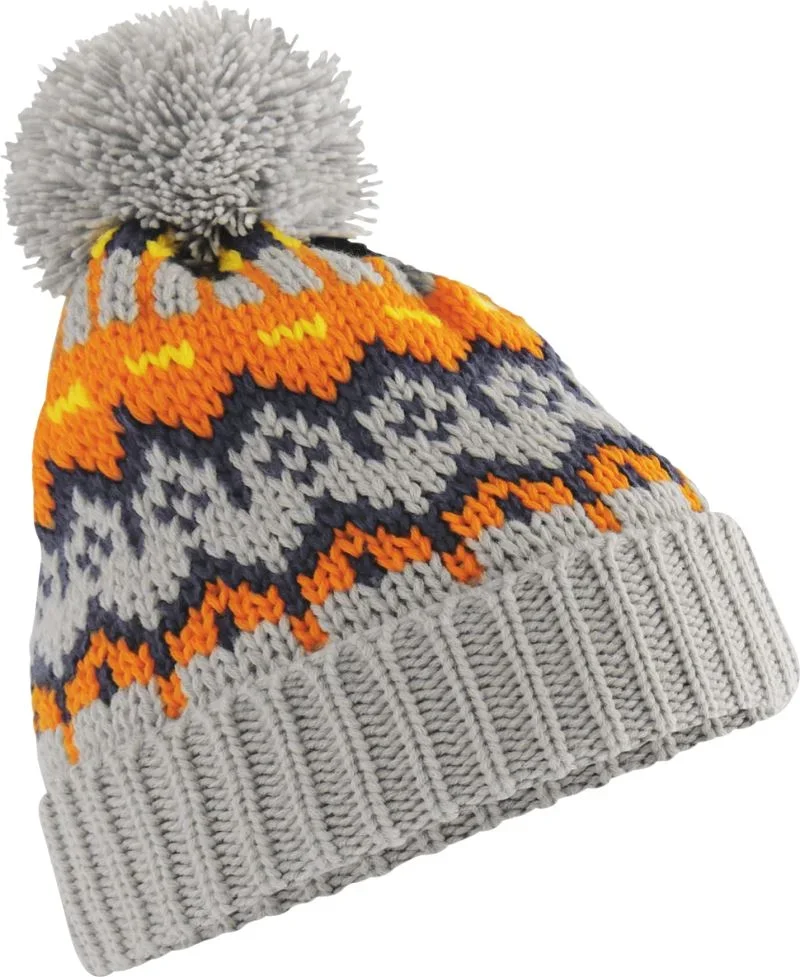 Beechfield B 528 – Strickmütze mit Pompon "Retro Ski" – Glacier Grey