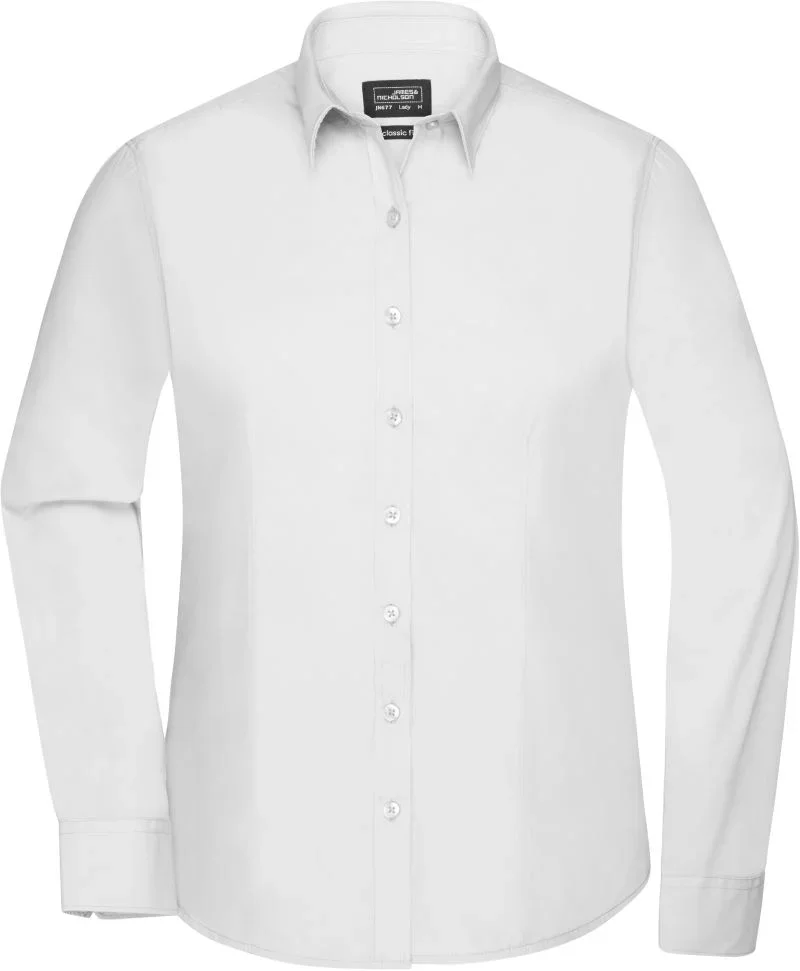 James & Nicholson JN 677 – Popeline Bluse langarm – White