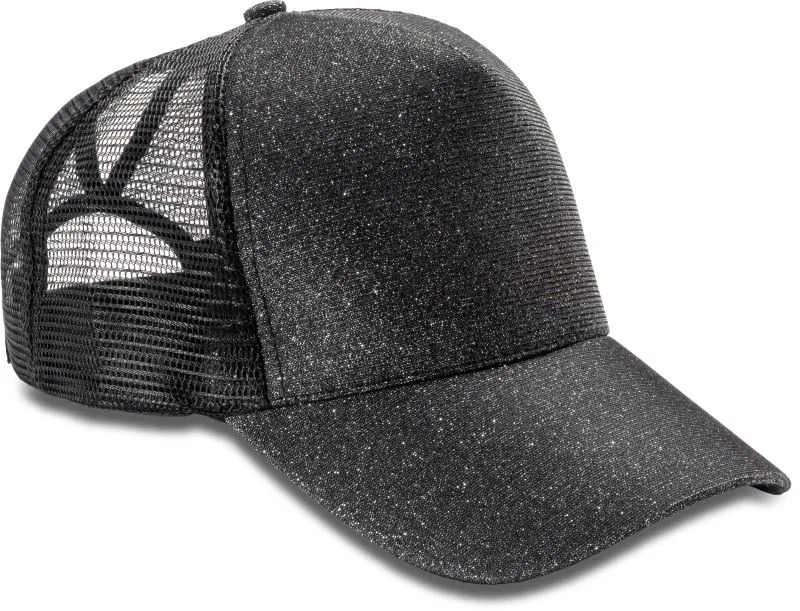 Result Headwear RC 090X – 5 Panel Mesh Glitzer Kappe "New York" – Black