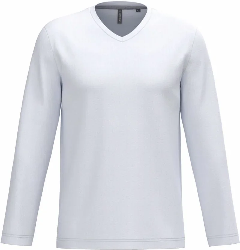 Kariban K 358 – Herren V-Ausschnitt T-Shirt langarm – White