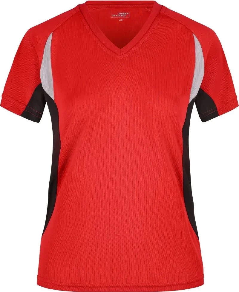 James & Nicholson JN 390 – Damen V-Ausschnitt Lauf Shirt – Red/Black