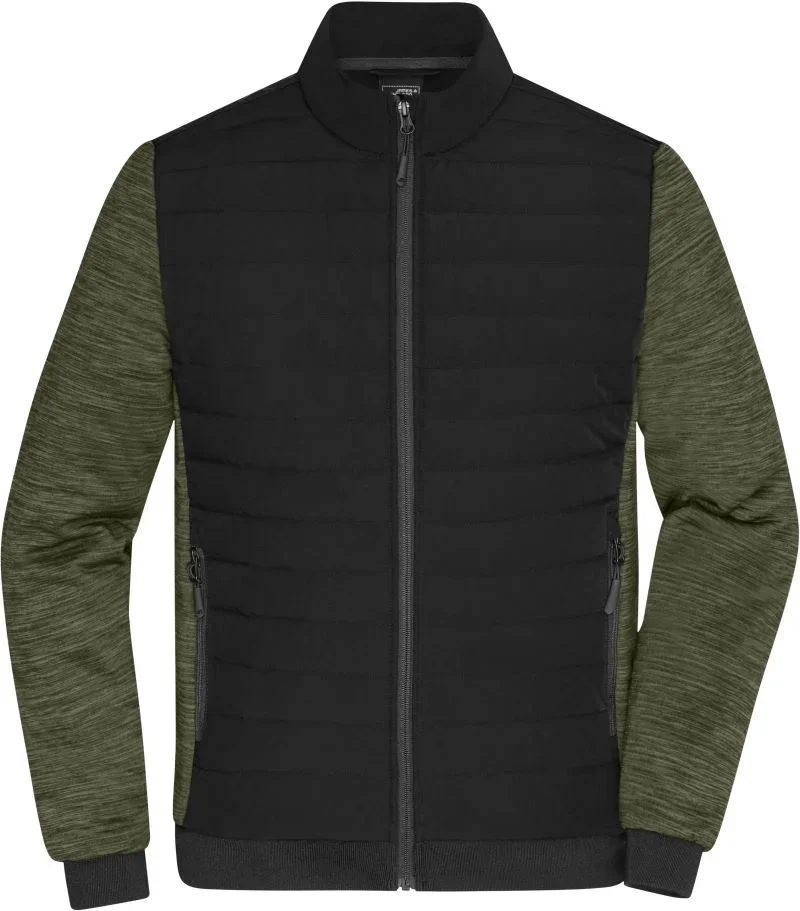 James & Nicholson JN 1866 – Herren Hybrid Jacke – Black/Olive Melange