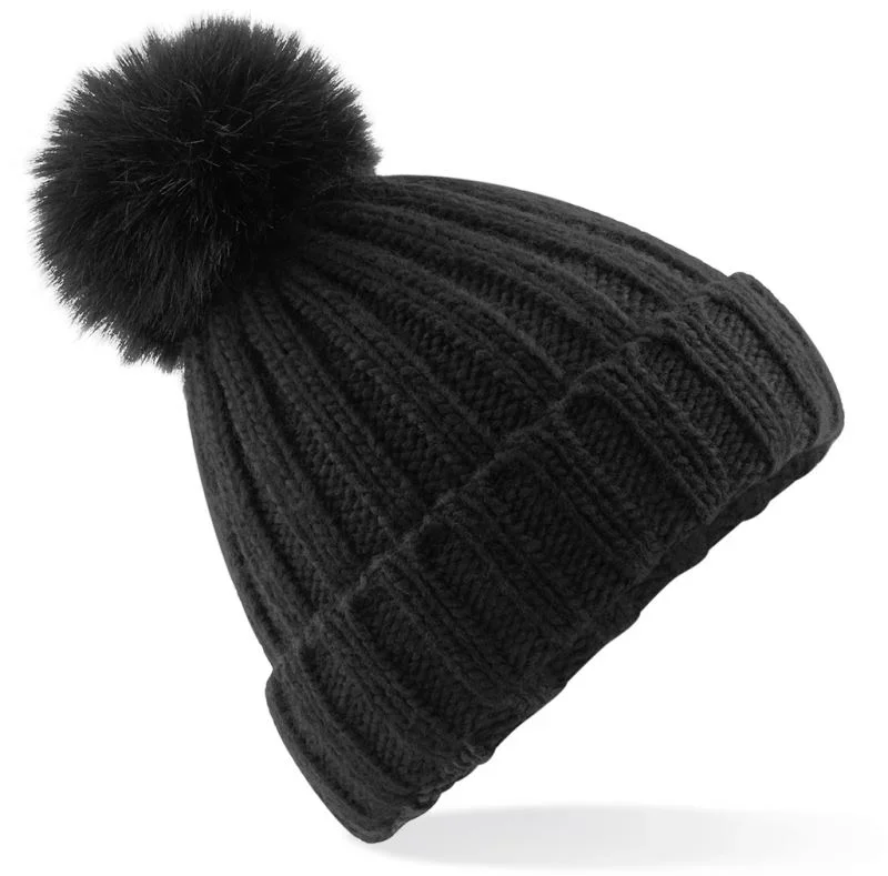 Beechfield B 413 – Strickmütze mit Pompon – Black