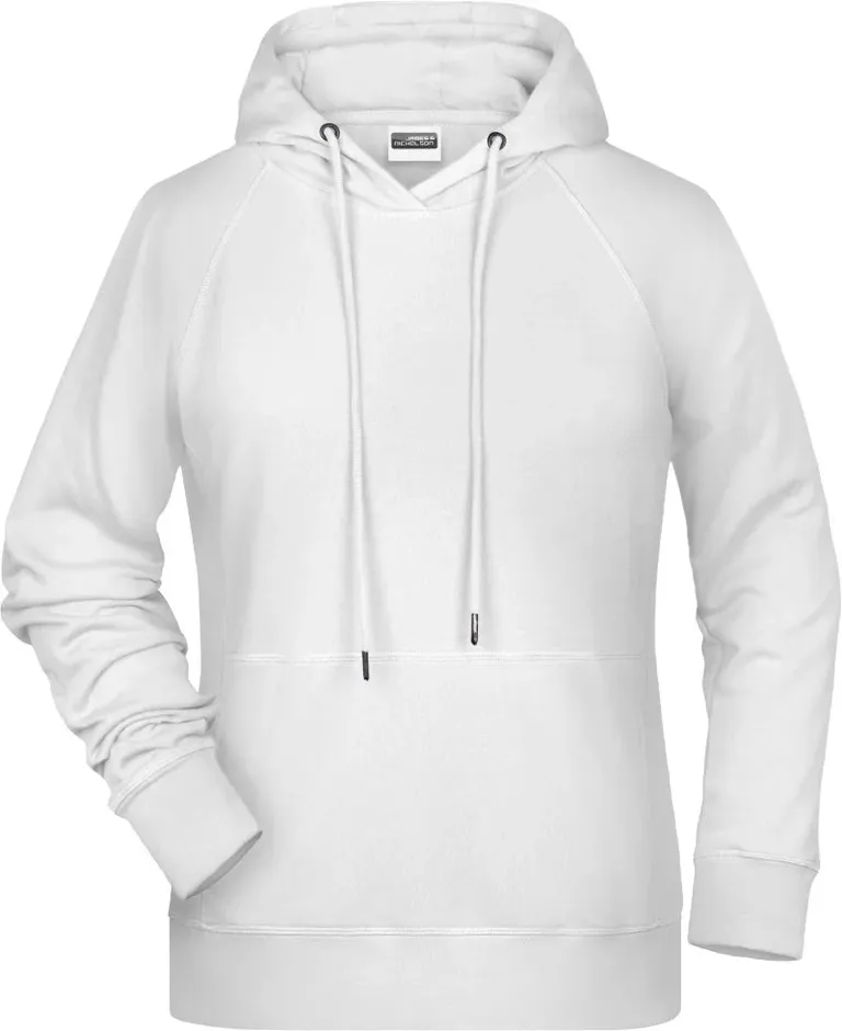 James & Nicholson 8023 – Damen Raglan Kapuzen Sweater – White