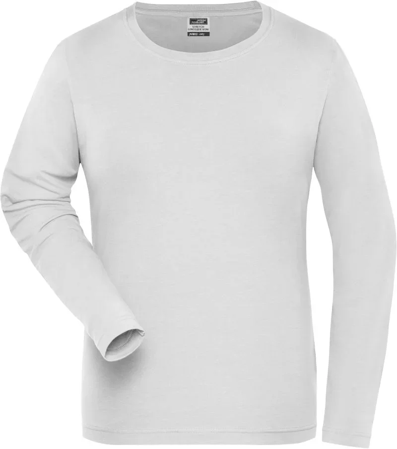 James & Nicholson JN 1803 – Damen Bio Workwear Stretch T-Shirt langarm - Solid – White