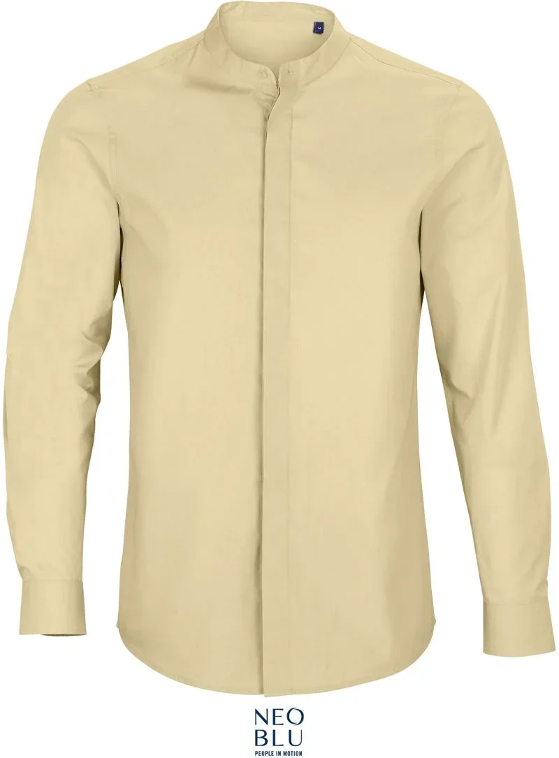 NEOBLU Bart Men – Popeline Hemd mit Maokragen langarm – Beige