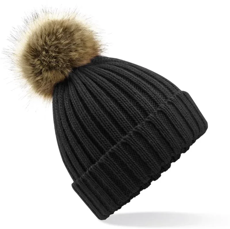 Beechfield B 412 – Strickmütze mit Pompon – Black