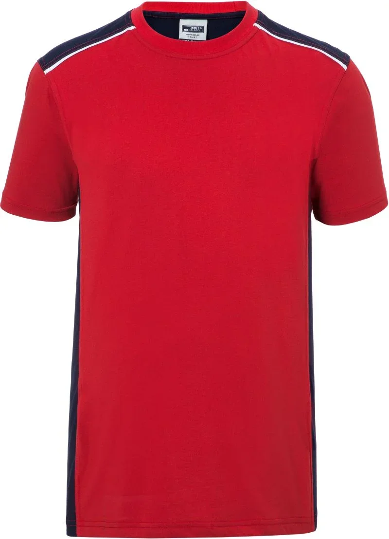 James & Nicholson JN 860 – Herren Workwear T-Shirt - Color – Red/Navy