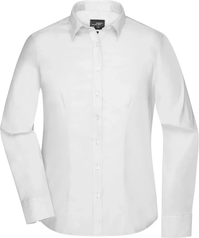 James & Nicholson JN 681 – Micro-Twill Bluse langarm – White