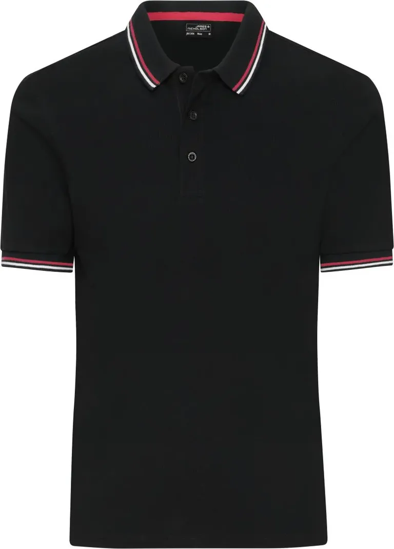 James & Nicholson JN 1306 – Schweres Herren Piqué Polo mit Kontraststreifen – Black/White/Red