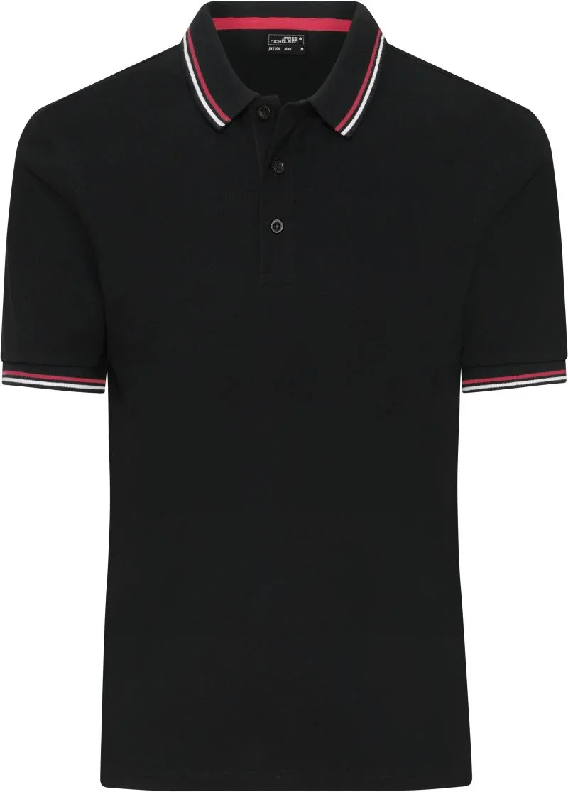 James & Nicholson JN 1306 – Schweres Herren Piqué Polo mit Kontraststreifen – Black/White/Red