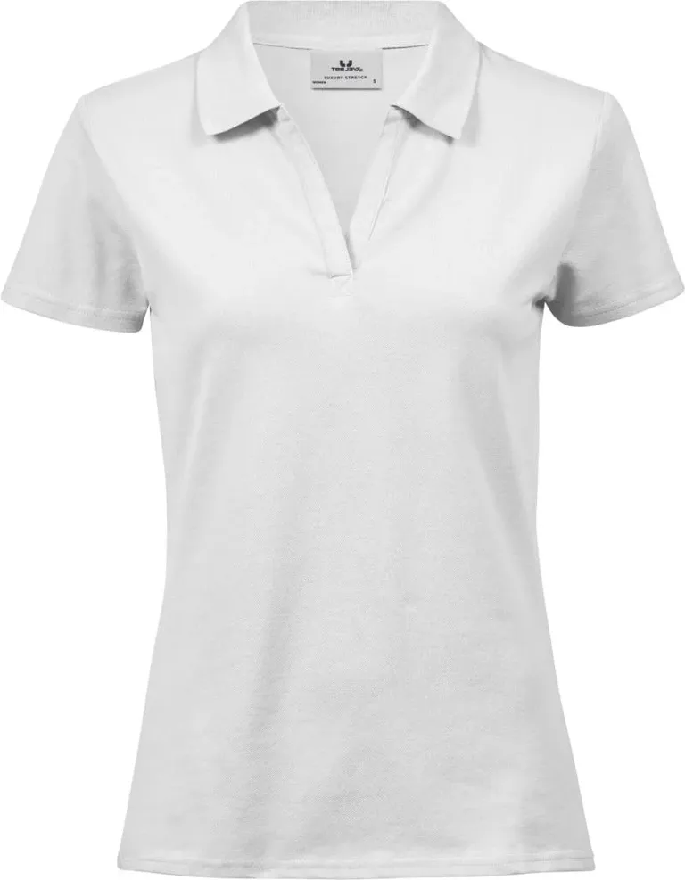 TEE JAYS TJ 1409 – Damen V-Ausschnitt Luxury Stretch Piqué Polo – White