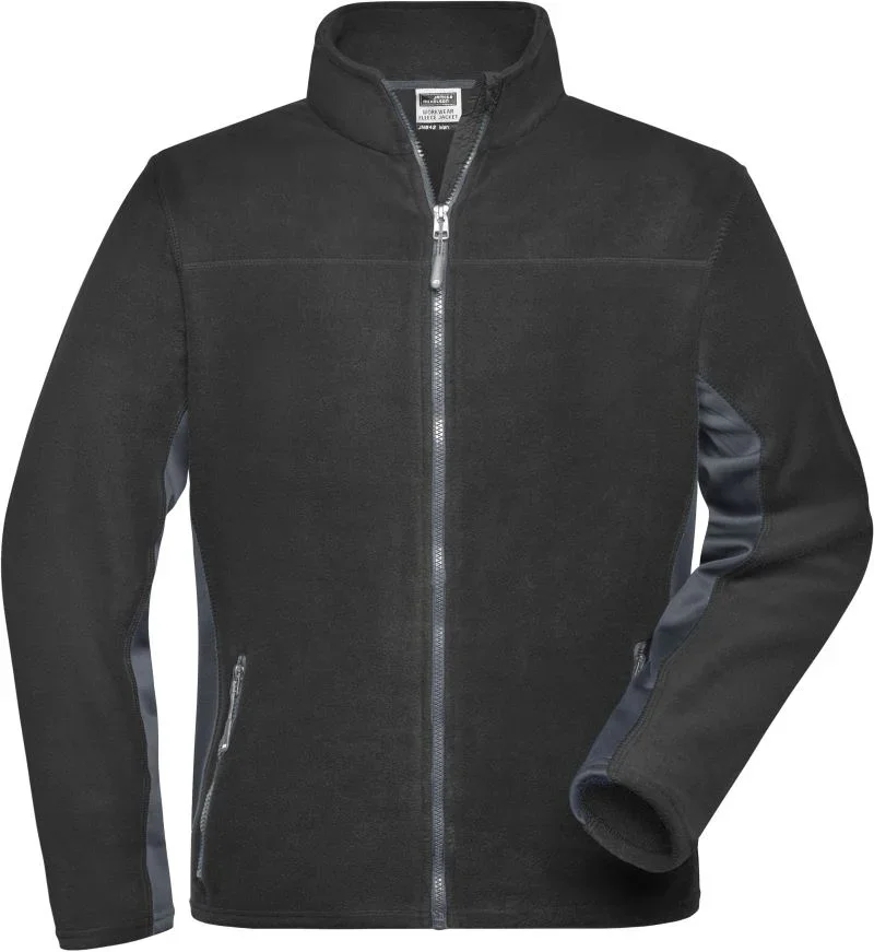 James & Nicholson JN 842 – Herren Workwear Microfleece Jacke - Strong – Black/Carbon