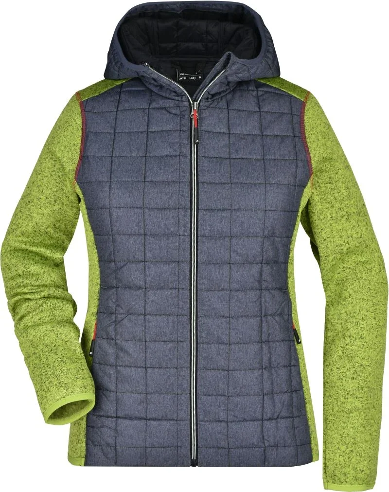 James & Nicholson JN 771 – Damen Strick Hybrid Jacke – Kiwi Melange/Anthracite Melange