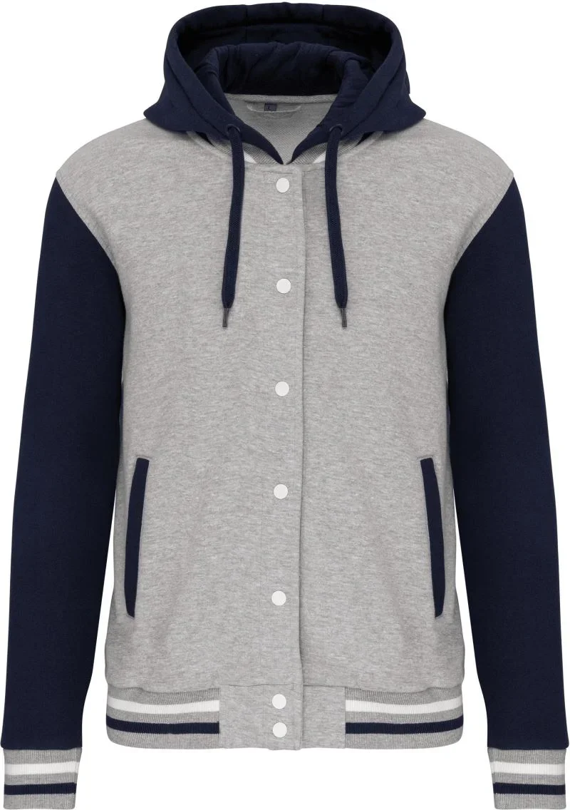 Kariban K 4003 – Unisex Kapuzen College Jacke "Teddy" – Oxford Grey/Navy/White