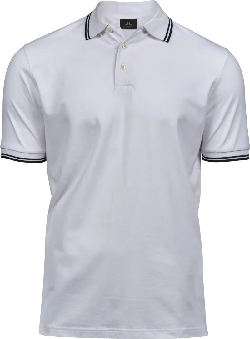 TEE JAYS TJ 1407 – Herren Stretch Piqué Polo "Stripe" – White/Navy