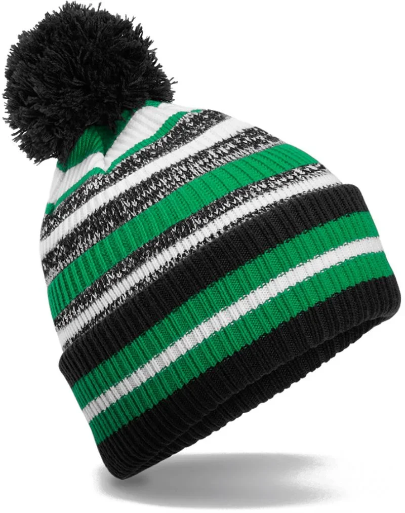 Beechfield B 474R – Strickmütze mit Streifen "Fan" – Black/Kelly Green/White