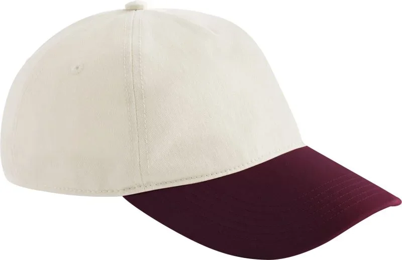 Beechfield B 67 – 5 Panel Kontrast Kappe – Natural/Burgundy
