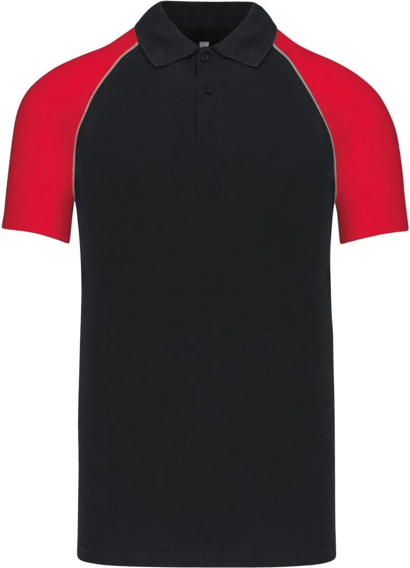 Kariban K 226 – Baseball Piqué Polo – Black/Light Grey/Red