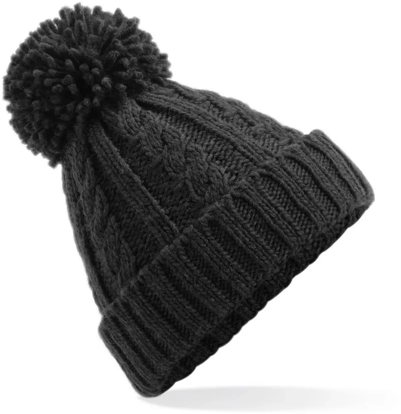 Beechfield B 480 – Melange Strickmütze mit Pompon – Black