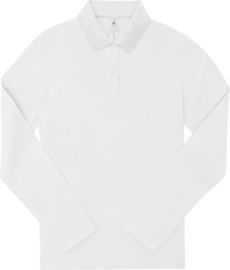B&C Collection My Polo 180 LSL – Damen Piqué Polo langarm – White