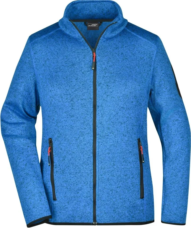 James & Nicholson JN 761 – Damen Strickfleece Jacke – Royal Melange/Red