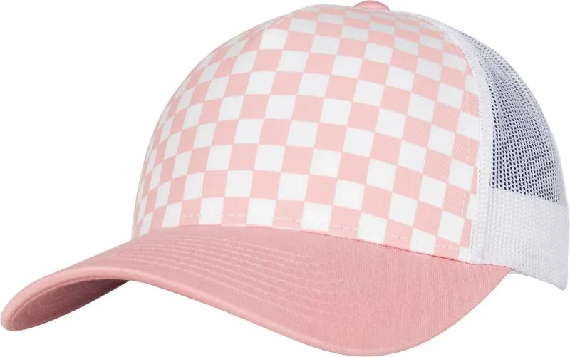 Flexfit 6506CB – 5 Panel Trucker Kappe "Checkerboard" – Light Rose/White