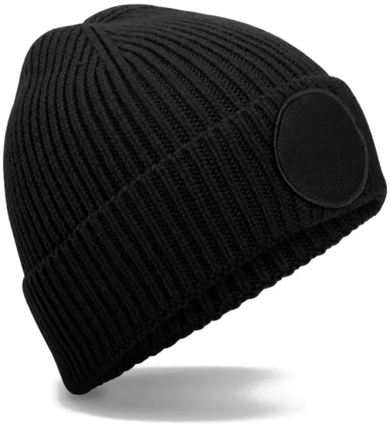 Beechfield B 332R – Circular Patch Beanie – Black